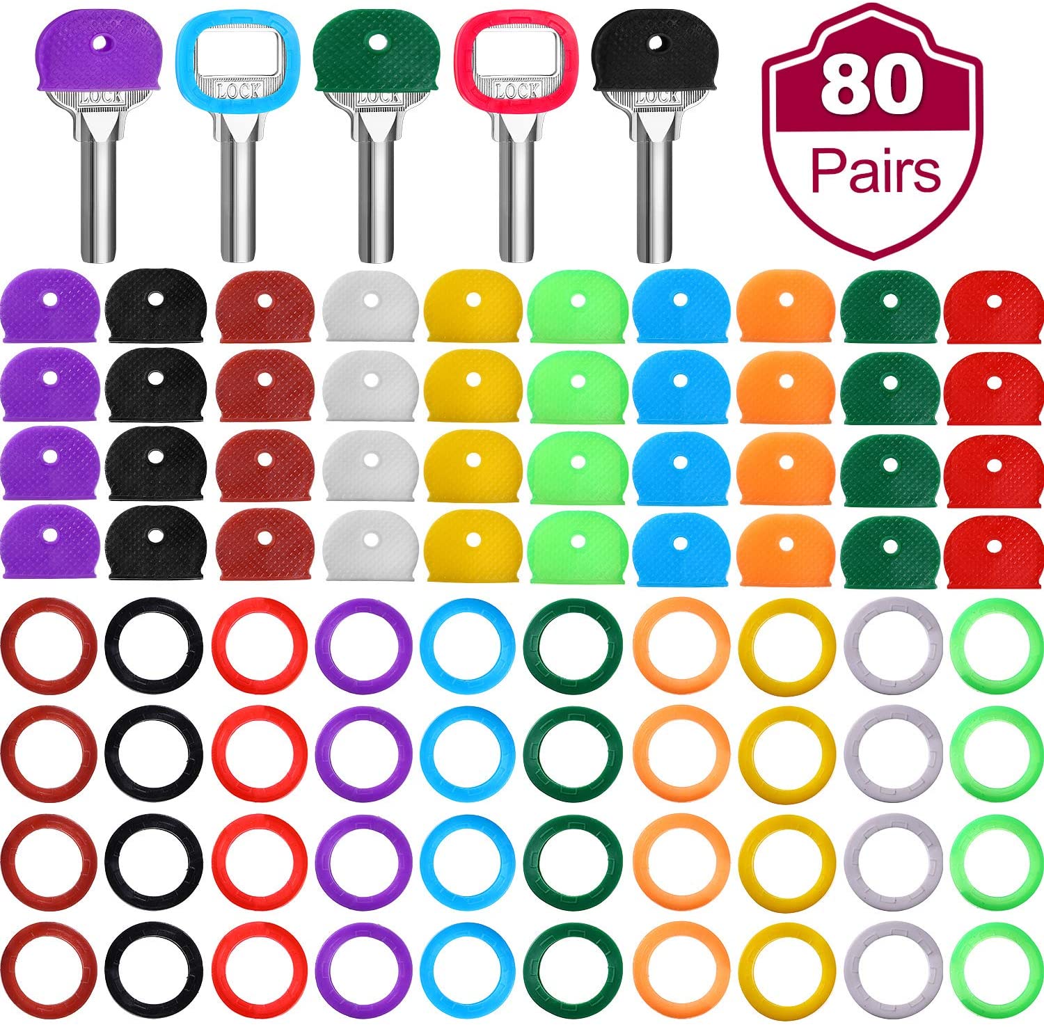 80 Pieces Key Caps Tags Covers Set Plastic Key Identifier Rings Key ...