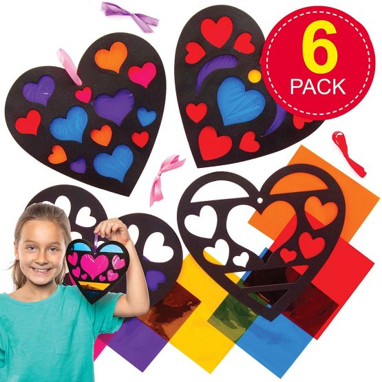 Baker Ross AT551 Heart Stained Glass Effect Decoration Kits - Pack of 6, Creative Valentine's Day Art and Craft Supplies for Kids to Make and Decorate - Image 2