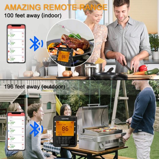 Uzone Wireless Meat Thermometer, Digital BBQ Thermometer Smart Cooking Thermometer Food Thermometerwith 4 Probes for Smoker Grilling Barbecue Oven Kitchen, Support iOS & Android - Image 2