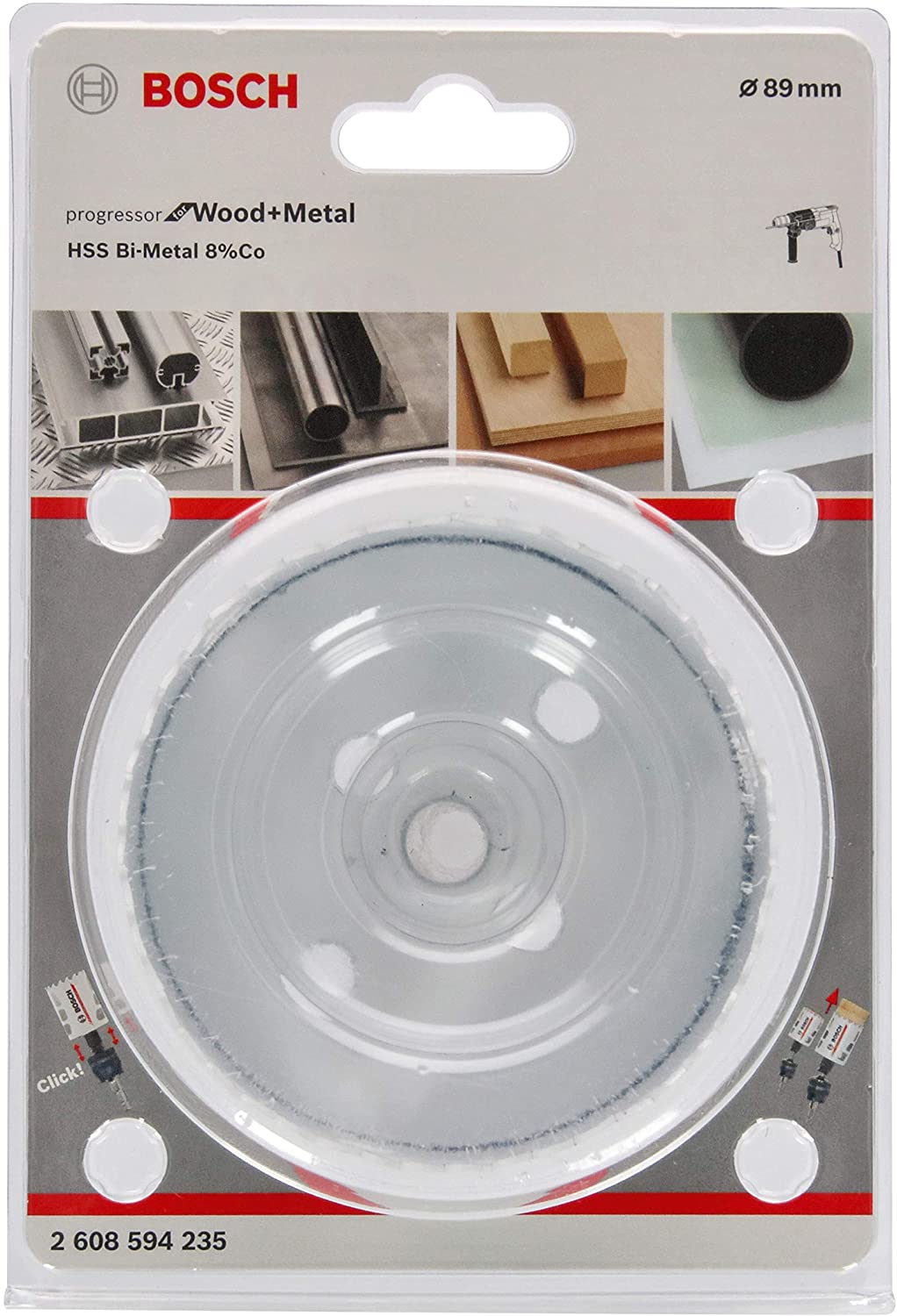 BOSCH Bi-Metal Hole Saw (for Wood and Metals 8% Cobalt Alloy, Progressive Tooth Design, diameter 89 mm, Accessory Drills)