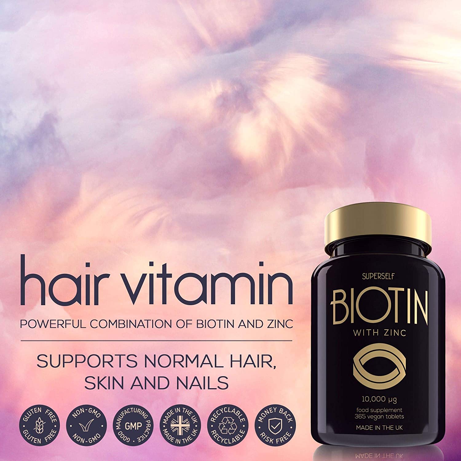 Biotin Hair Growth Tablets, Hair Skin and Nails Vitamins for Women & Men, 180 Biotin Tablets with Zinc 10000 mcg - Image 3