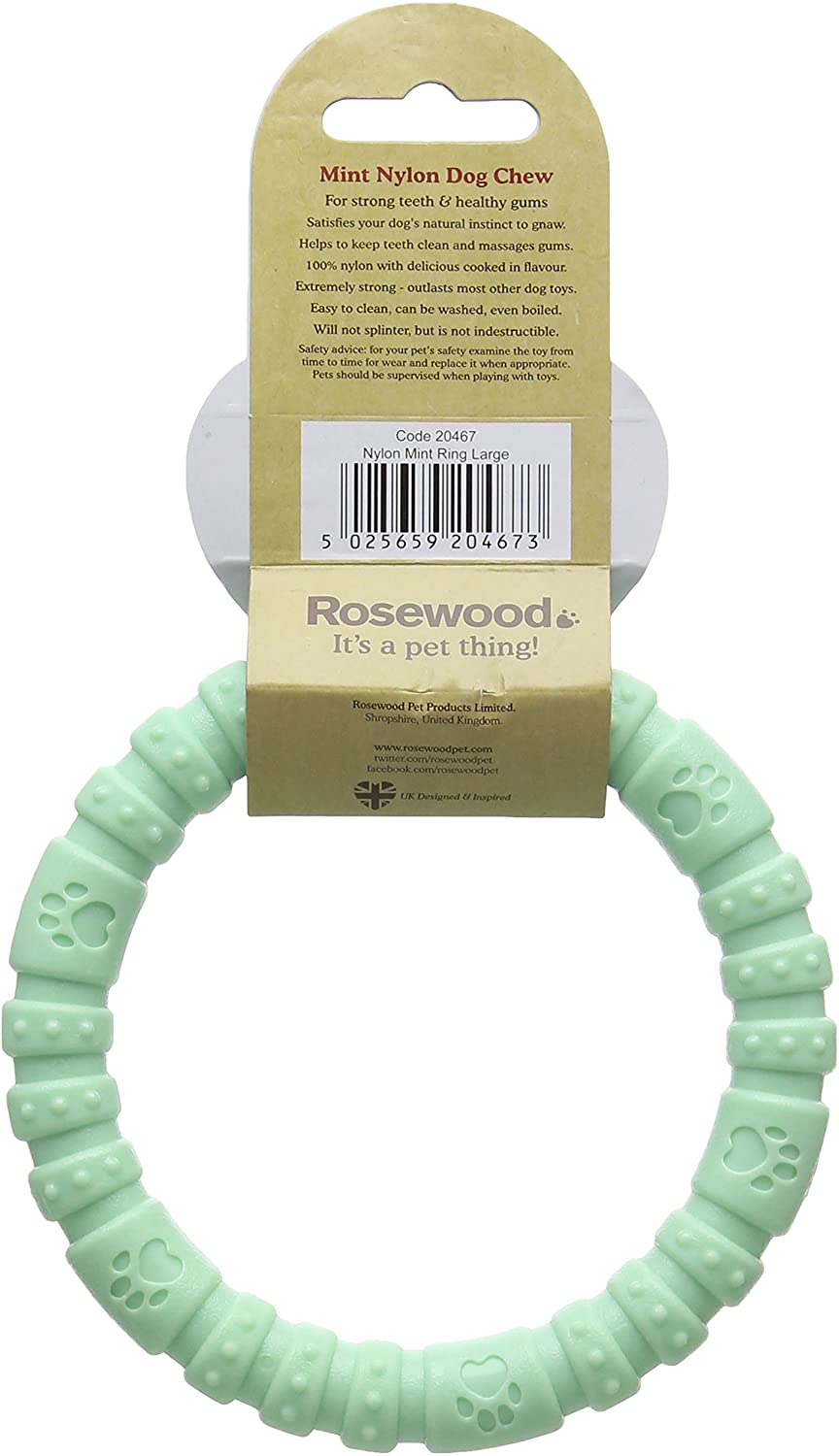 Rosewood Large Mint Ring - Durable Nylon Chew Toy for Large Dogs 20kg+, Green - Image 3