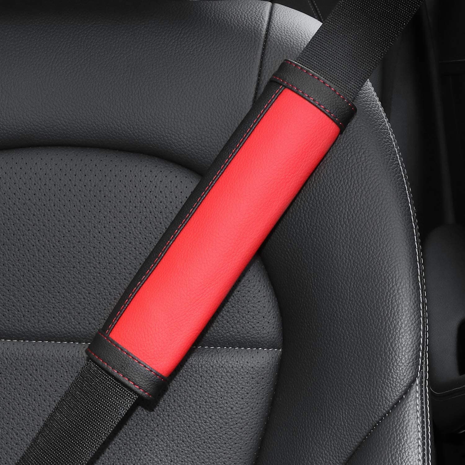 COFIT Car Seat Belt Pads, Comfort Seatbelt Cover, Durable Microfiber Leather Shoulder Neck Strap Protector, Red and Black, 2 Pack - Image 2