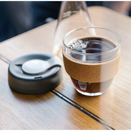 KeepCup Brew, Reusable, Tempered Glass Cup with Cork Band, Grey, 12oz - Image 2