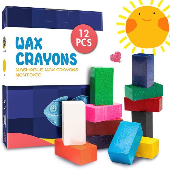 MUSCCCM 12 Colors Toddler Crayons, Washable Crayons and Safe Block Crayons for 2 Year Old Children, Kids, Students
