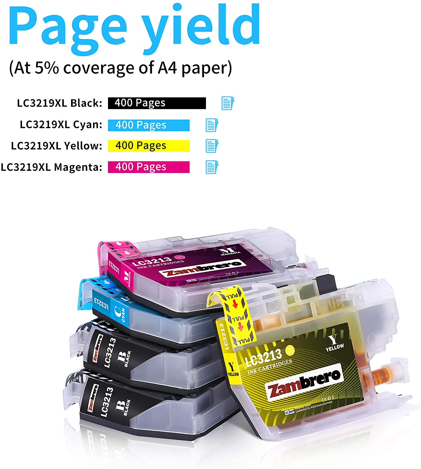 Zambrero LC-3213 Ink Cartridges Replacement for Brother LC3213 LC3211 ...