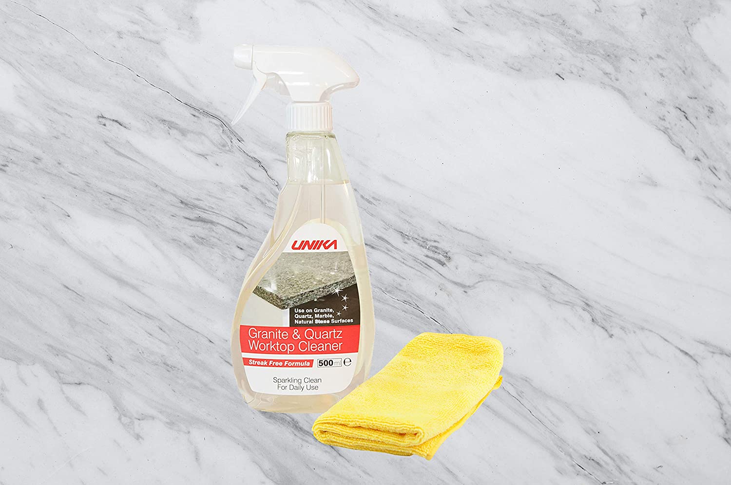 UNIKA Granite and Quartz Worktop Cleaner Spray 500ml, Daily Non-Abrasive Surface Cleaner for Kitchen Marble, Natural Stone - Image 2