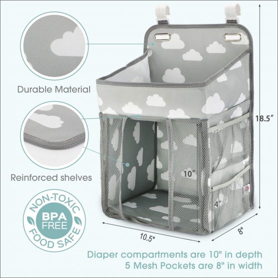 Best Hanging Diaper Caddy Stacker for Changing Table Crib playard and Wall, Baby Nursery Organizer, Large Capacity Diaper Nursery Organization, Baby Shower Gift for Newborn Boys and Girls - Image 3