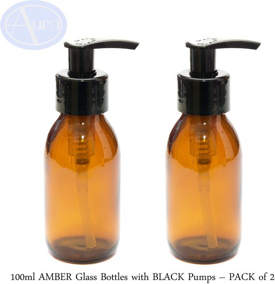 Aura 100ml Amber Syrup Bottles with Black Pumps - Pack of 2