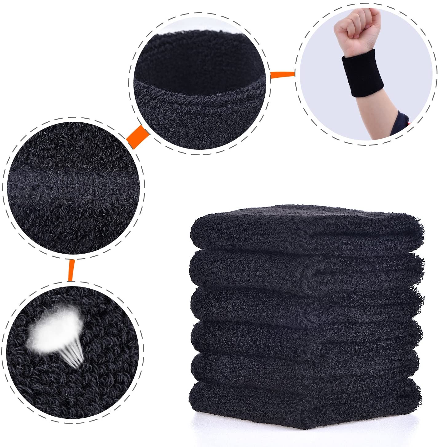 6 Pack Sports Wristbands Absorbent Sweatbands for Football Basketball Running Athletic Sports