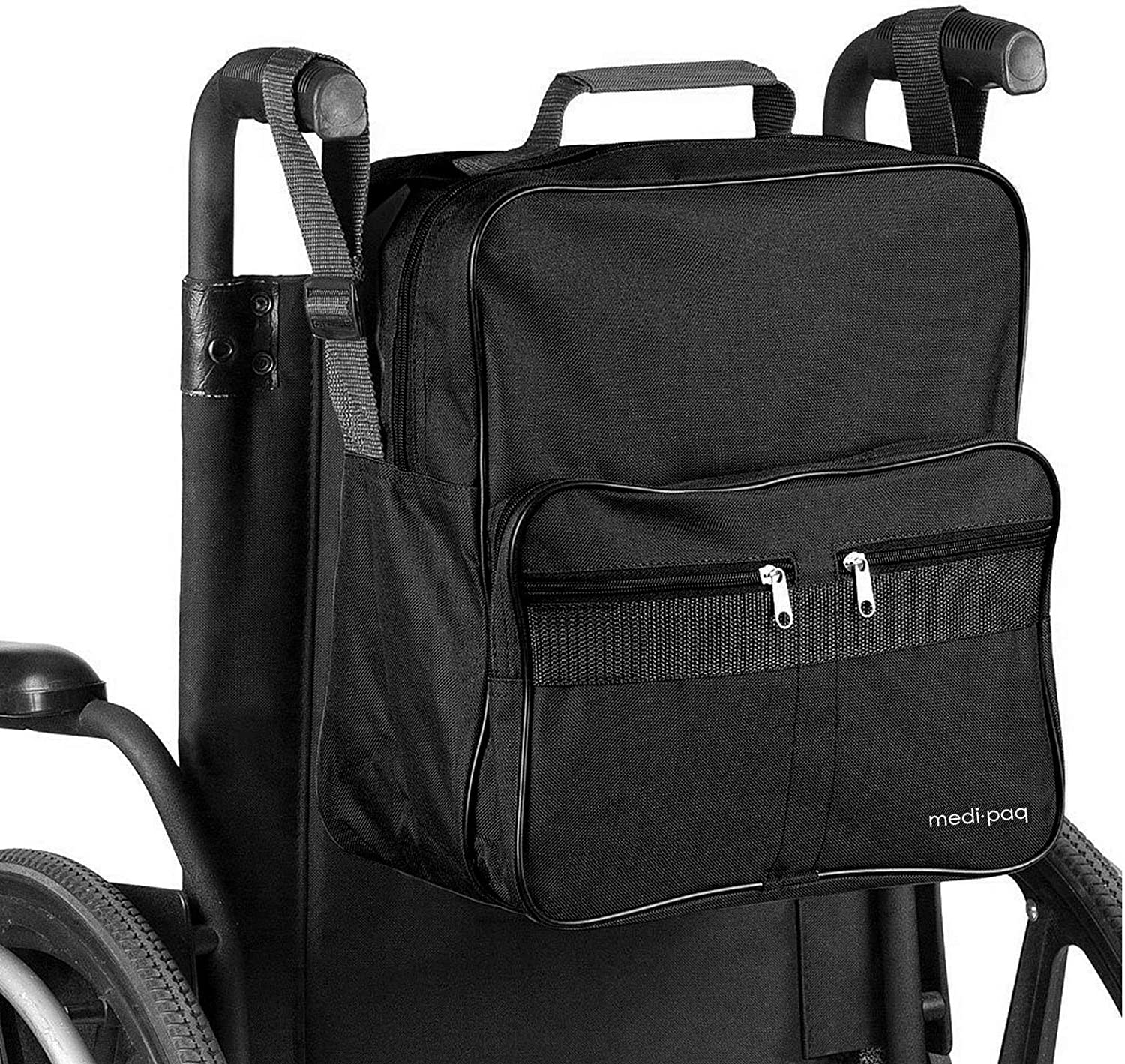 iMedic Deluxe Wheelchair Bag, Black Wheelchair Backpack for Back of Chair with Dimensions of H37 x W33 x D18cm