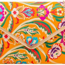 Purple Possum® Clutch Bag, Mustard Yellow Satin Floral Evening Bag, Ladies Large Pink Purple Blue Green Flowers Shoulder Bag, Prom Wedding Handbag