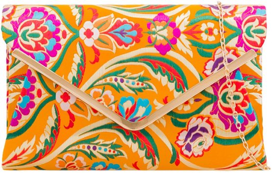 Purple Possum® Clutch Bag, Mustard Yellow Satin Floral Evening Bag, Ladies Large Pink Purple Blue Green Flowers Shoulder Bag, Prom Wedding Handbag