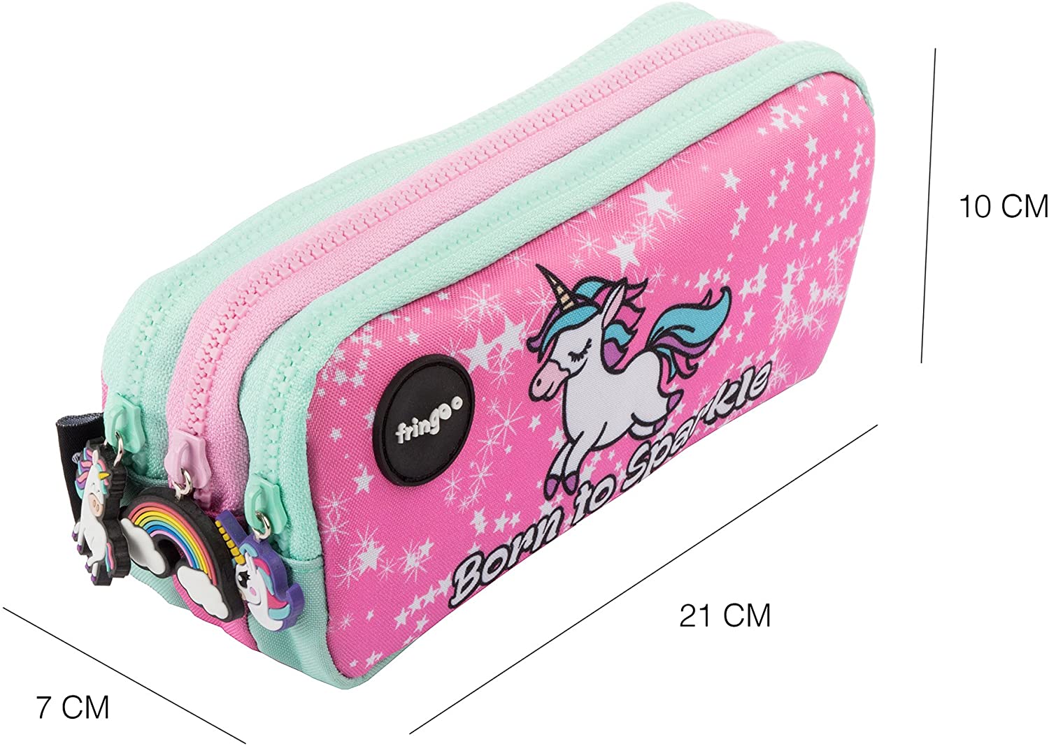 Fringoo® 3 Compartment Pencil Case for Kids School Stationery Holder Funny Cute (Born to Sparkle - 3 Compartments) - Image 4