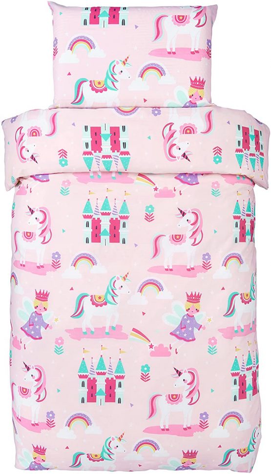 Bloomsbury Mill - Magic Unicorn, Fairy Princess & Enchanted Castle - Kids Bedding Set - Pink - Junior/Toddler/Cot Bed Duvet Cover and Pillowcase - Image 2