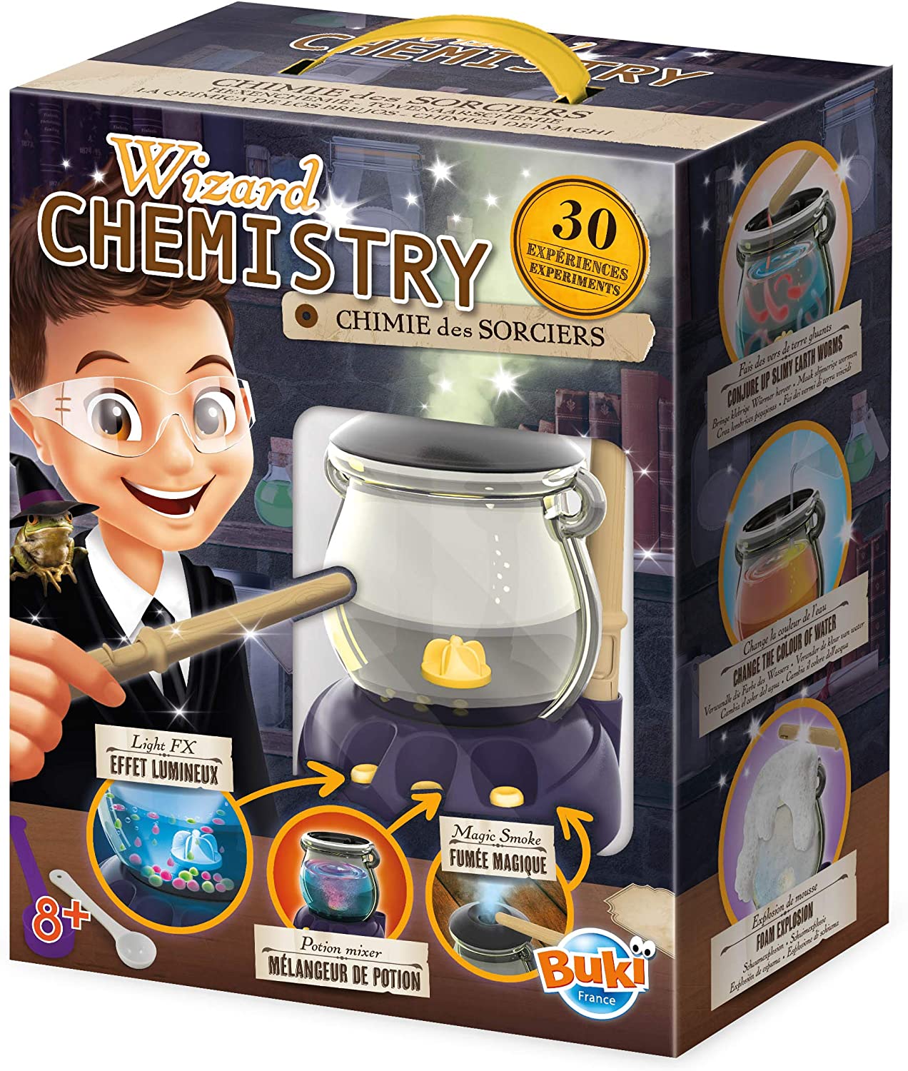 Buki Wizard Chemistry Science Kit for Kids, 30 Experiments with Light Effects & Smoke, Cauldron, Magic Wands