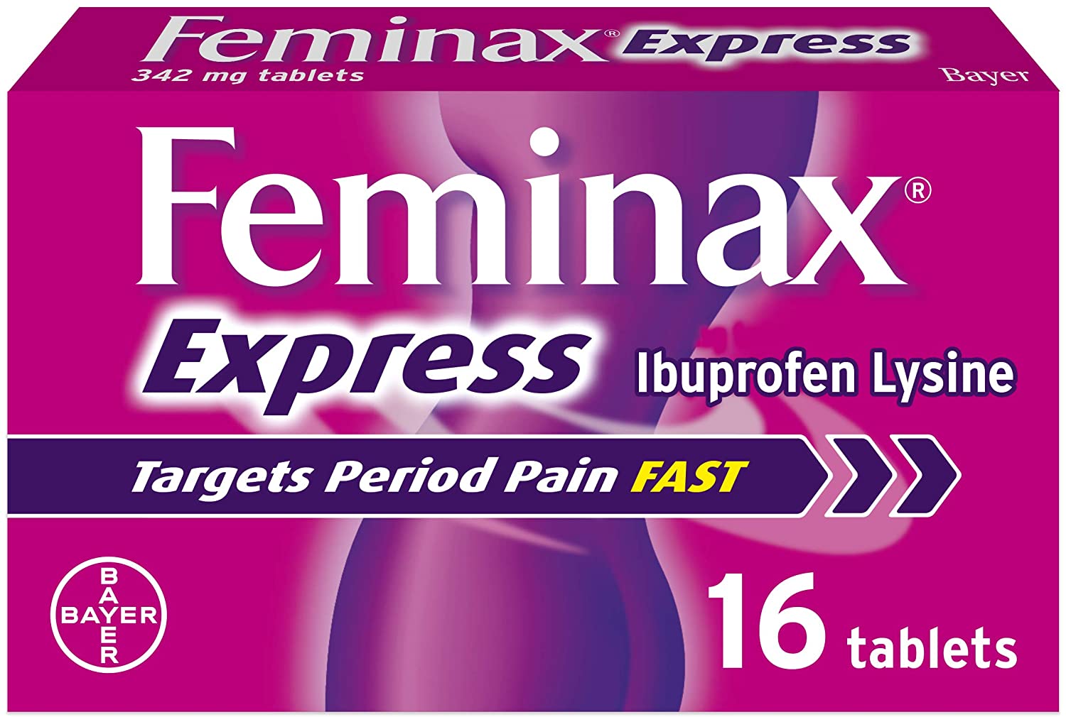 Feminax Express with Ibuprofen and Lysine - 342 mg x 16 Tablets, Pink 5, 16 Count (Pack of 1)