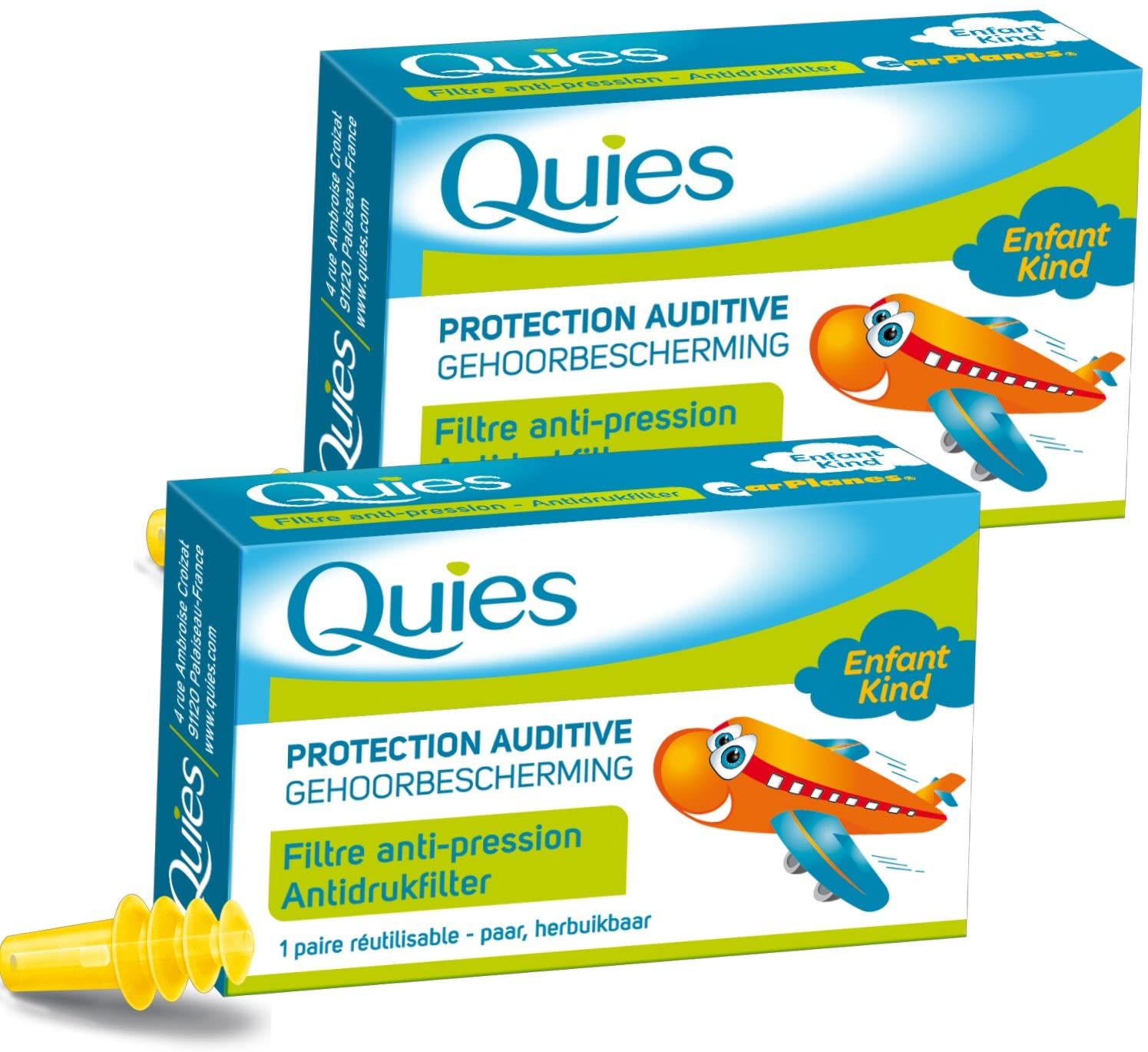 Quies EarPlanes Enfant - Lot de 2 Paires, Yellow, 2 count (Pack of 1)
