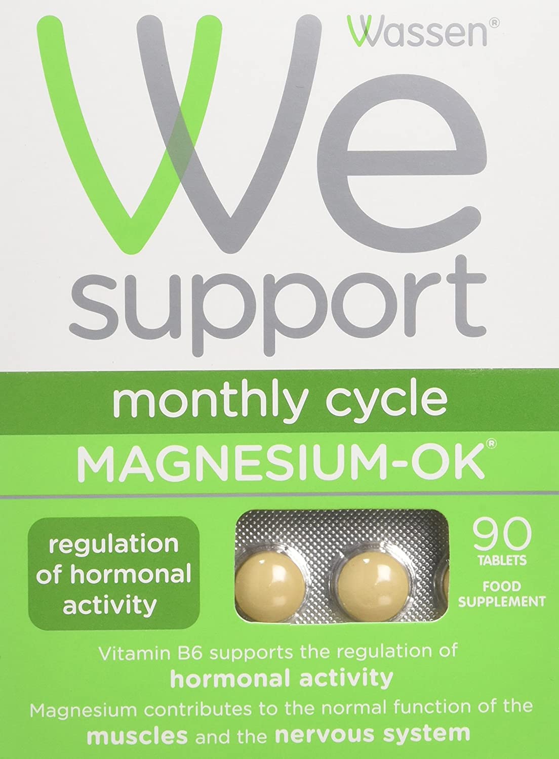 Wassen Magnesium OK - 90 Magnesium Tablets, Others, 1 count (Pack of 90)
