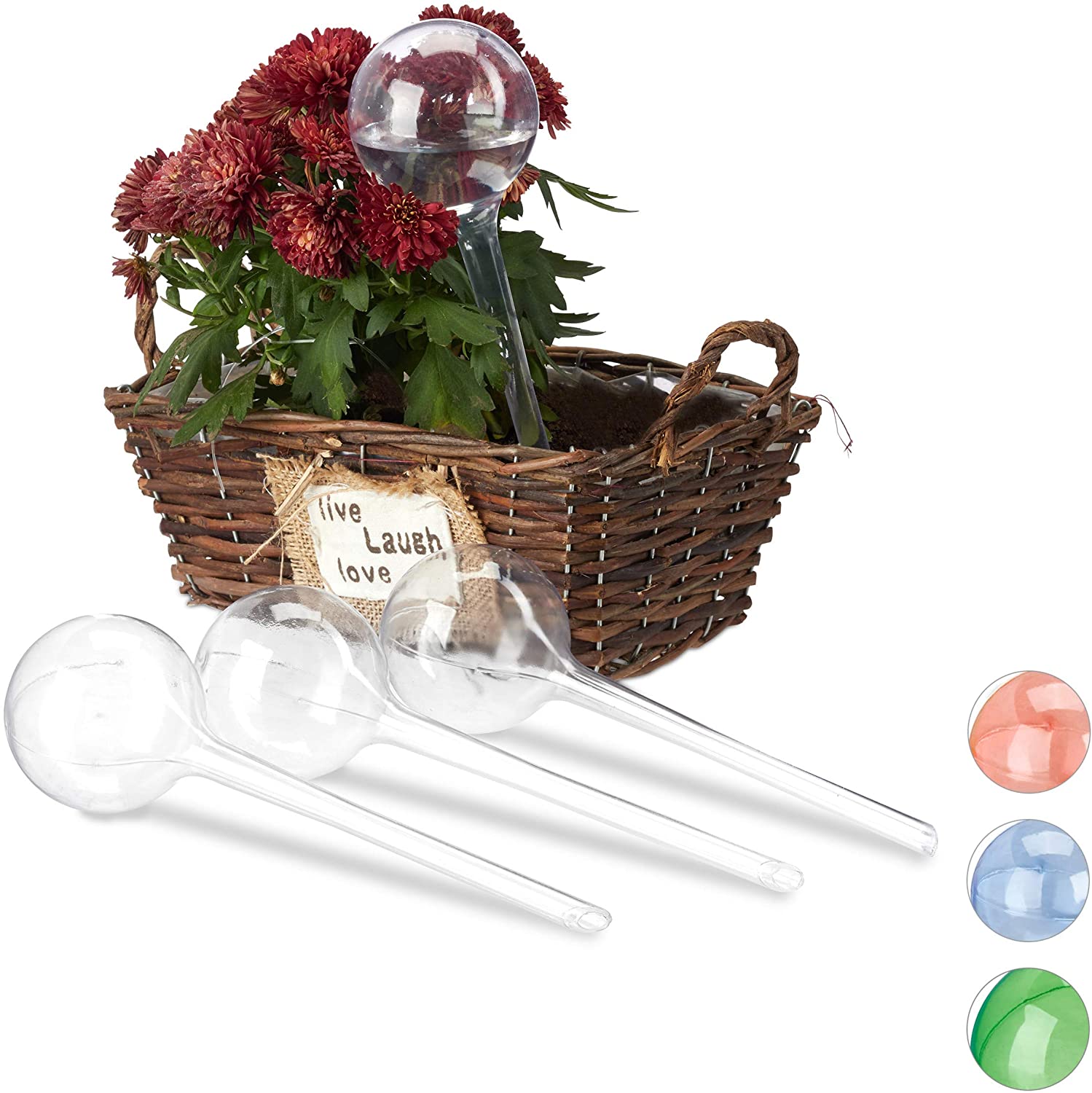 Relaxdays Watering Globes, Set of 4, Regulated Irrigation, 2 Weeks, Pot Plants, Plastic Sphere, Bulb, Transparent