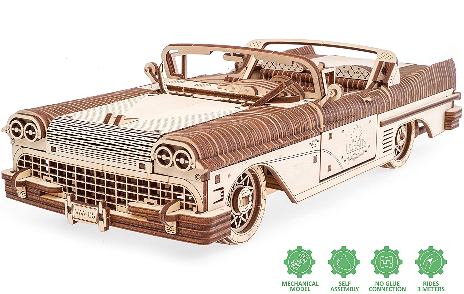 UGEARS Dream Cabriolet VM-05 3D Puzzle, 1950s Convertible Wooden Model Kits for Adults to Build