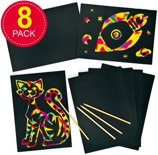 Baker Ross EV571 Scratch Art Doodle Sheets 21cm x 15cm Children's Drawing & Design Activities (Pack of 8) - Image 2