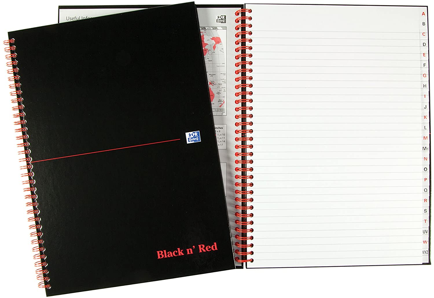 Oxford Black n' Red Ruled A-Z Wirebound Hardback A4 Notebook, 140 Pages,Black/Red, A4 Wirebound - Image 3