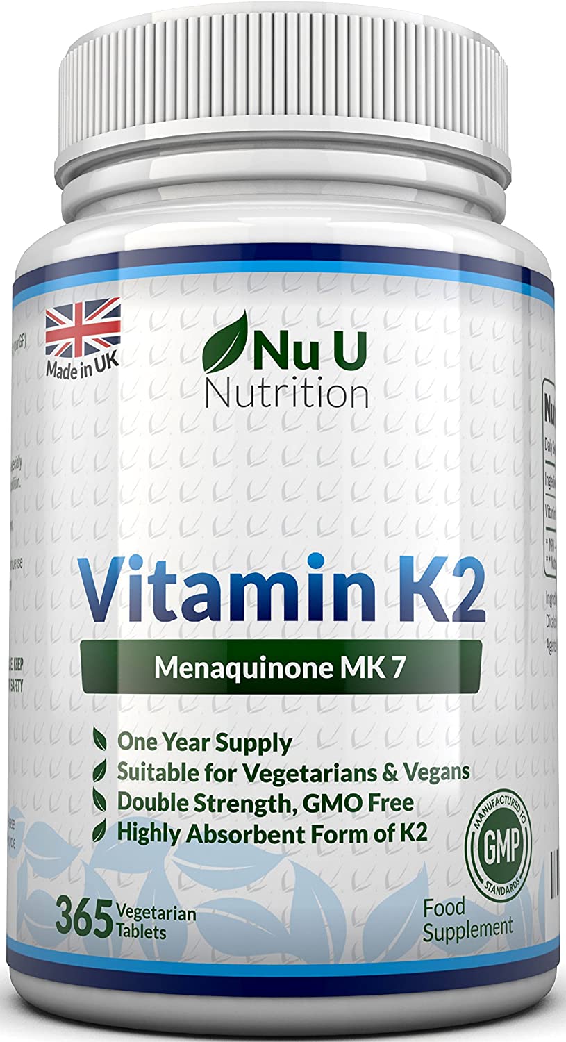 Vitamin K2 MK7 200mcg, 365 Vegan Tablets not Capsules, 1 a Day, 1 Year Supply, High Strength VIT K2 Menaquinone