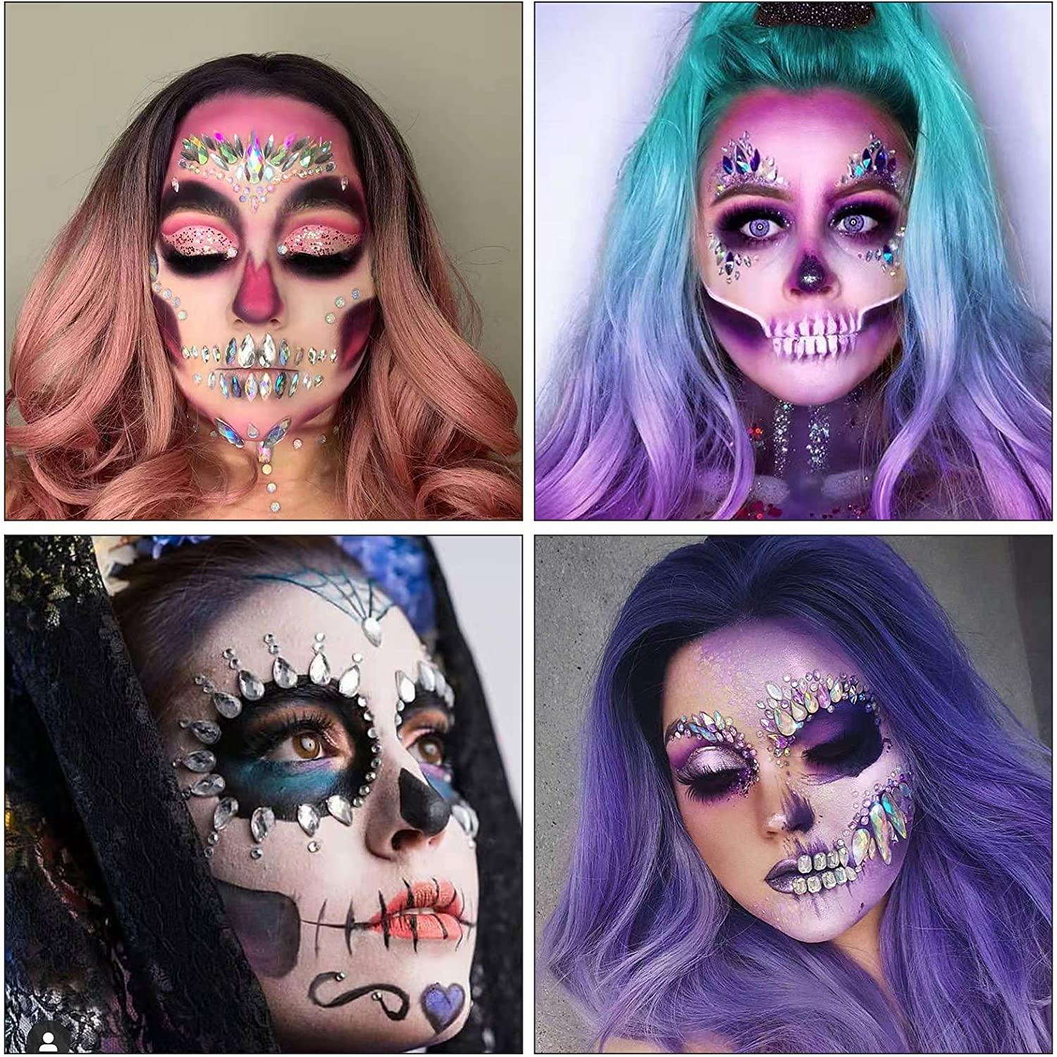 KATOOM 9 Pack Face Gems Elf Rhinestones Stickers Fairy Make-up Temporary Tattoo Glitter Mermaid Face Jewels Eyebrow Body Sticker for Carnival Party Music Festival Dress-up - Image 2