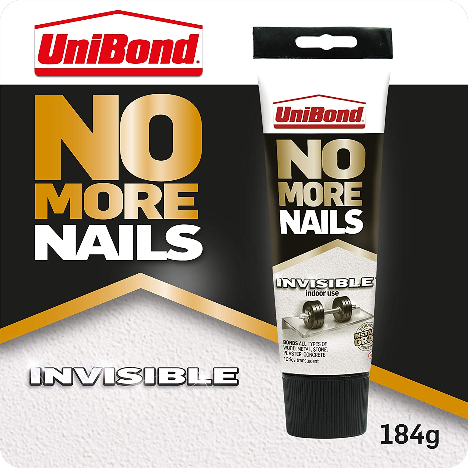 UniBond No More Nails Invisible, Heavy-Duty Clear Glue, Strong Glue for Wood Ceramic, Metal & More