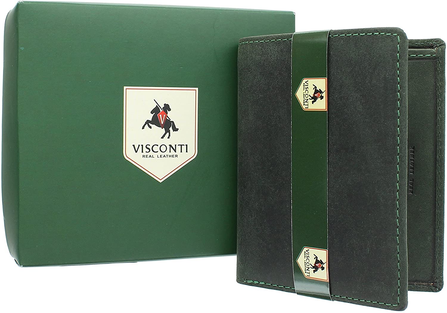 VISCONTI Hunter Compact Oiled Leather Arrow Wallet RFID Blocking 705 Oil Green, 8 cm x 10 cm x 2 cm - Image 4