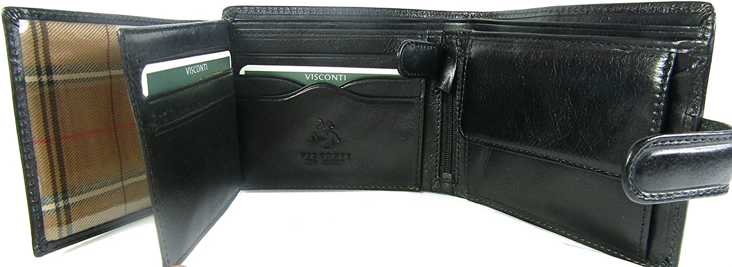 New Visconti Monza Rome Italian Glazed Leather RFID Blocking Men's Wallet Money Bag Style Rome MZ5 (Black) - Image 2