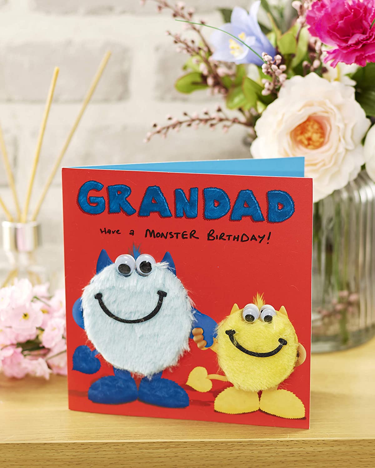Grandad Birthday Card - Grandad Card from Kids - From Your Little Monster - Finished with 3D Googley Eyes and Fur Texture - Image 4