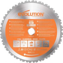 Evolution RAGEBLADE255MULTI - 255 mm Multi Material Mitre Saw Blade (AKA Wood Blade, Metal Cutting Blade, TCT Saw Blade) - Carbide Tipped Blade Cuts Wood, Metal and Plastic