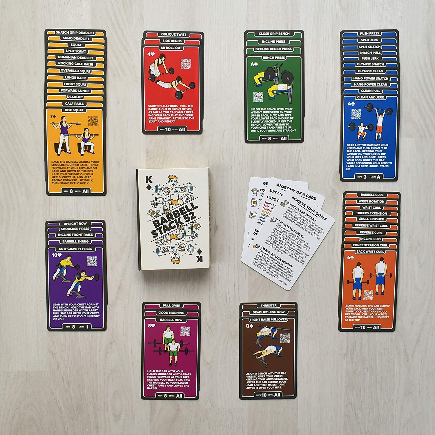 Stack 52 Barbell Exercise Cards. Weight Lifting Playing Card Game. Video Instructions Included. Bodybuilding - Image 4