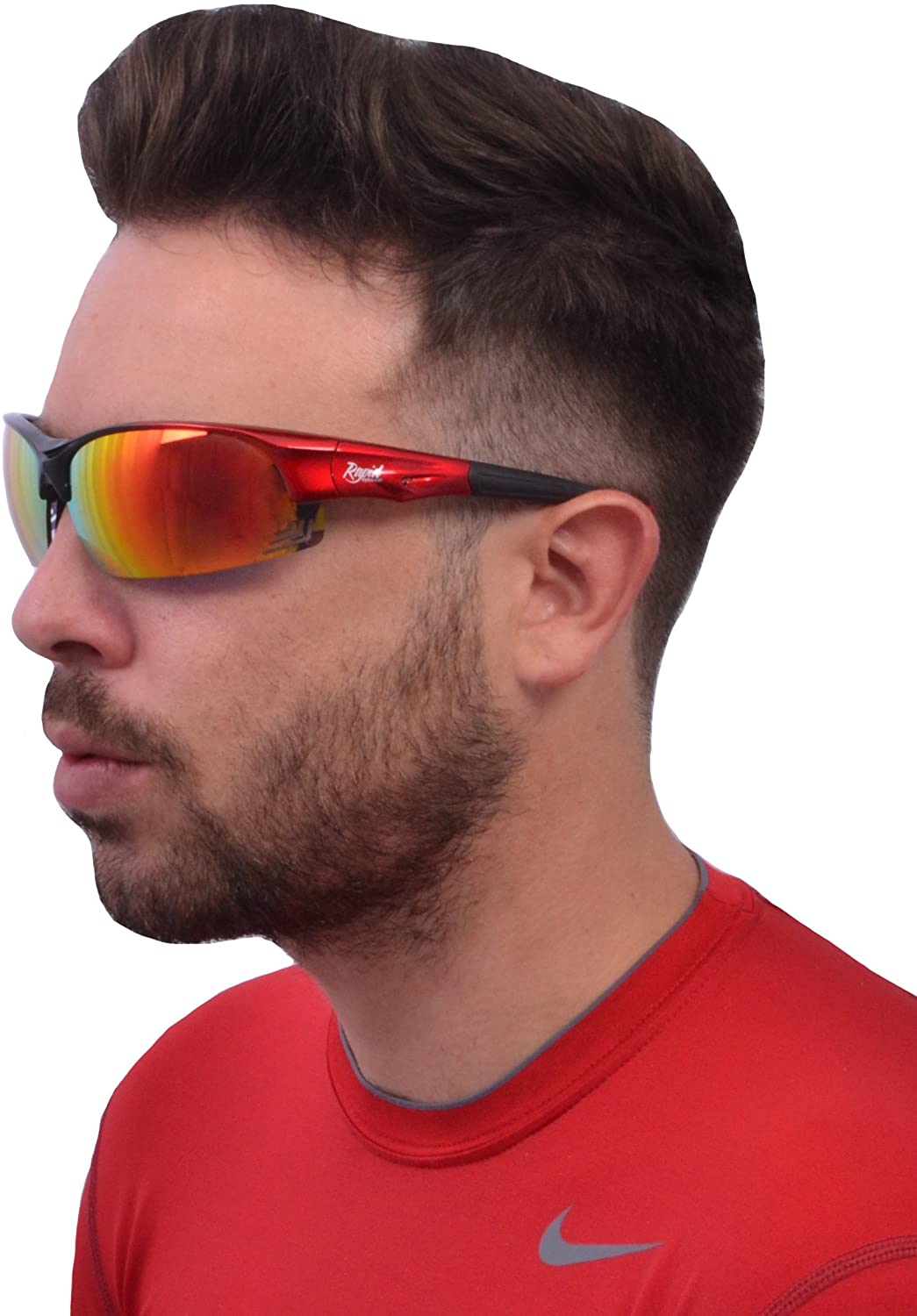 Rapid Eyewear Anti Fog Cycling & Running Sunglasses. Interchangeable Polarised & Low Light Lenses. Mens & Womens Sports Glasses. Adjustable Arms. Red - Image 4