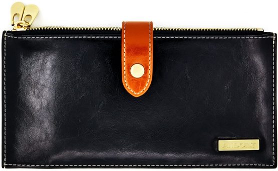 ANDOILT Women's Genuine Leather Wallet RFID Blocking Credit Card Holder Zipper Purse Cell Phone Handbag Black - Image 4