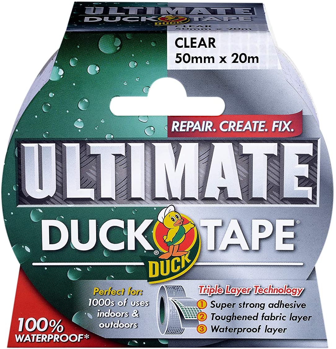 Duck Tape Ultimate Cloth Tape Clear 50mm x 20m. The ultimate high strength waterproof gaffer and duct adhesive cloth repair tape