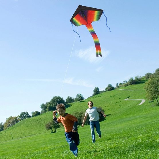 ZoomSky 2 Pack Kites - Large Rainbow Delta Kite and Red Mollusc Octopus with Long Colorful Tail for Children Outdoor Game,Activities,Beach Trip - Image 4