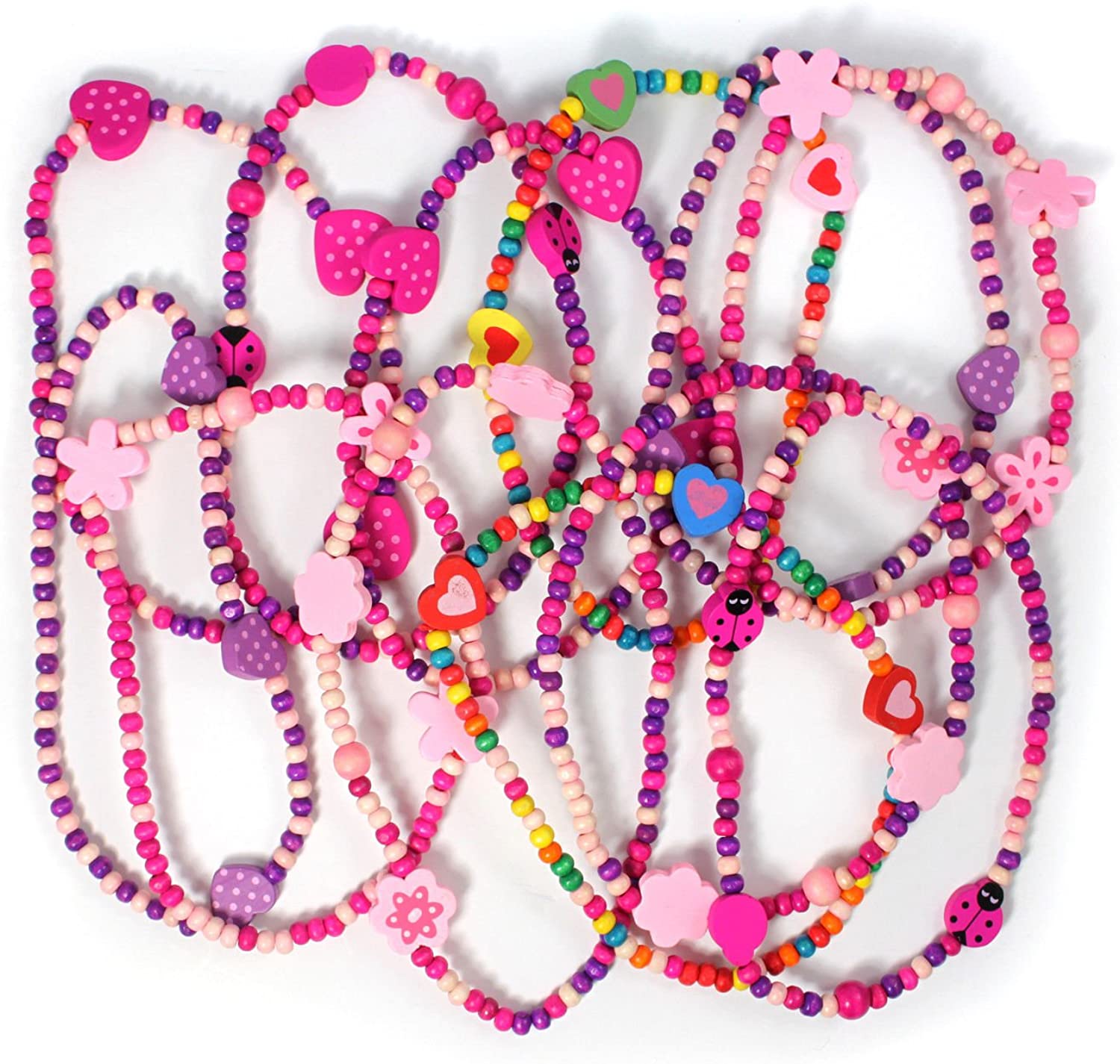 Stands Out, Supplying Outstanding Gifts 12 Wooden Beaded Necklaces for Girls, Party Bag Fillers for Kids Party