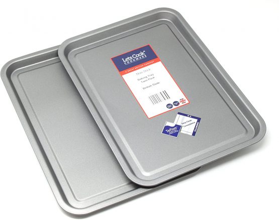 Baking Tray Twin Pack, British Made with Teflon Non Stick by Lets Cook Cookware