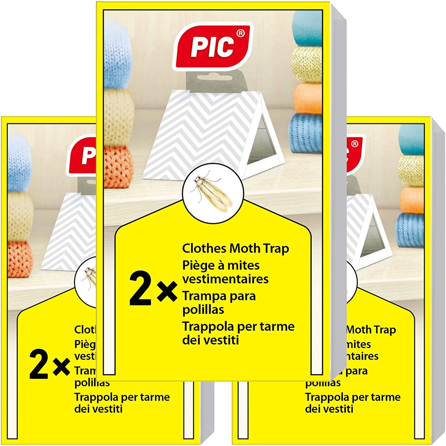 PIC Clothes Moth Trap - 8x Sticky Pheromone Moth Traps for Wardrobes - Textile Sticky Pads for Detecting Cloth Moths