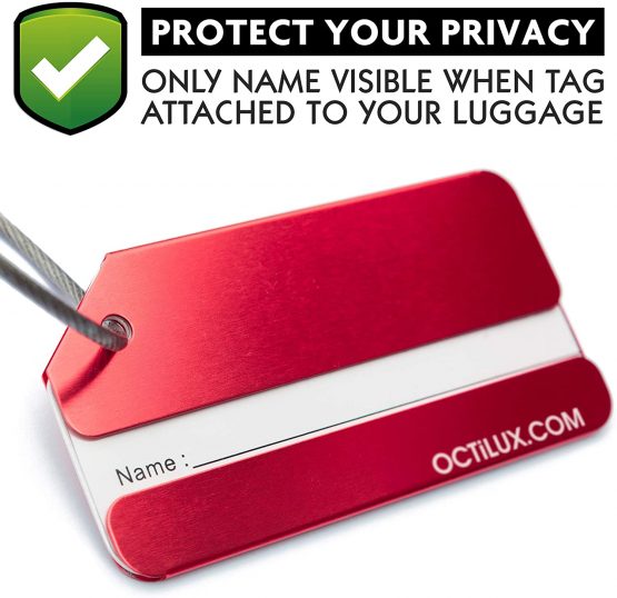 OCTiLUX Luggage Tags for Travel Suitcase Aluminium Aero Design 5 Pack Red - Image 2