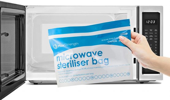 Microwave Steriliser Bags Premium 10pc Pack by Max Strength, Large & Durable Steam Bags for Baby Bottles, Soothers, Teethers & Training Cups, 20 Uses Per Bag, Marking System, Chemical Free & Safe Zone - Image 2