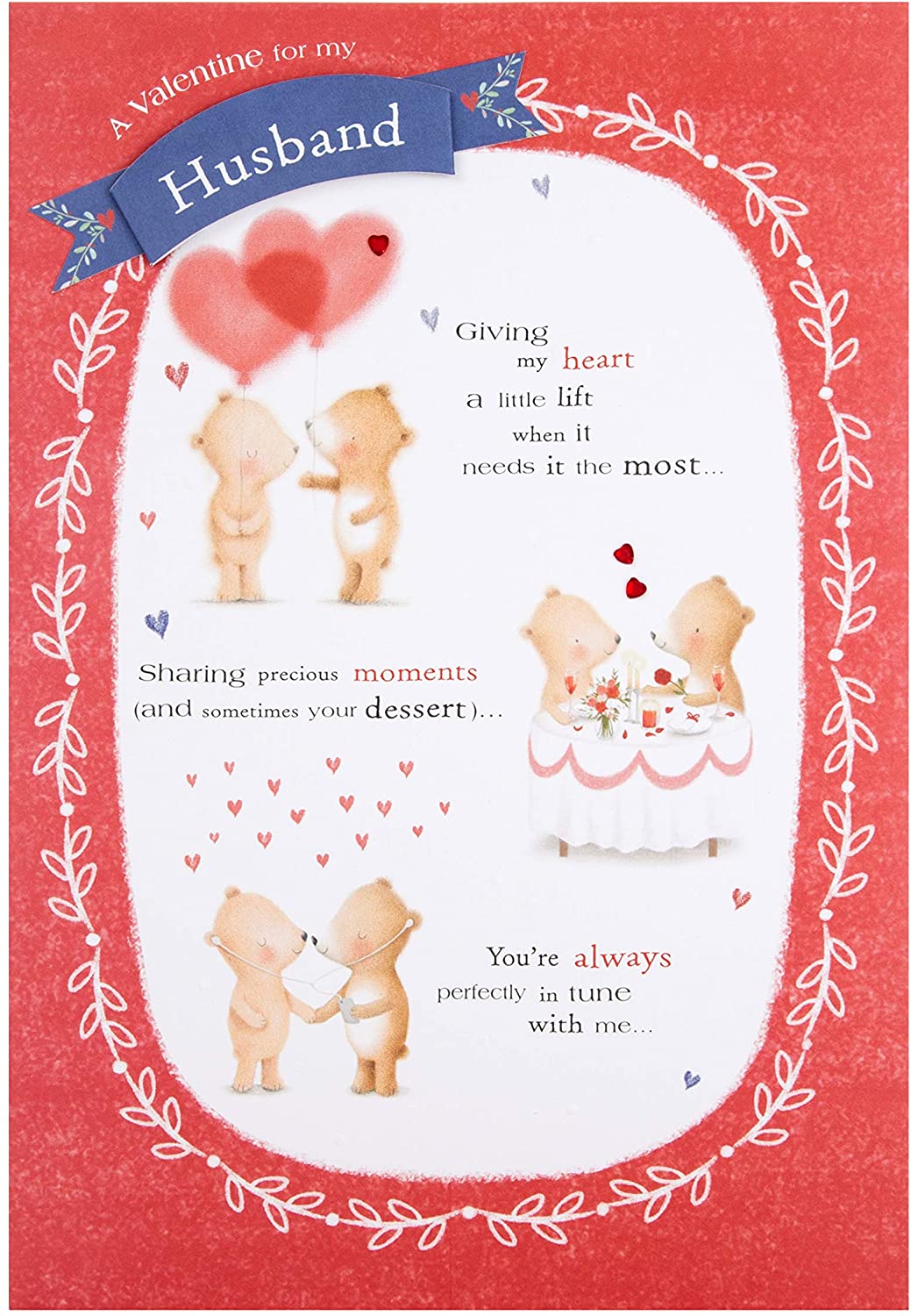 Hallmark Valentines Day Card for Husband Cute Bear Couple with Verse Design, Red, 26cm by 18cm