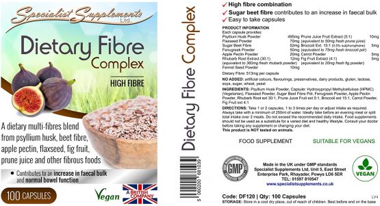 Specialist Supplements Dietary Fibre Complex 100 Capsules - Image 2