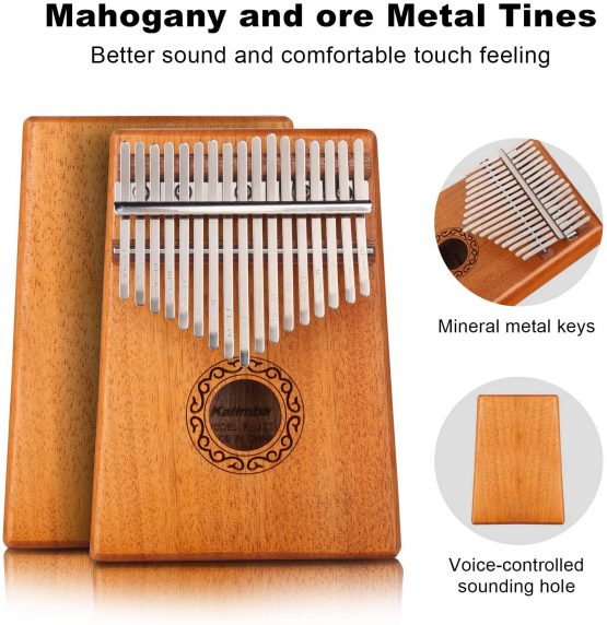 Kalimba 17 Keys Thumb Piano, KUDOUT Portable Mbira Finger Piano with Study Instruction and Tune Hammer, Kalimba Music Instrument Gift for Kids Adult Beginners - Image 2