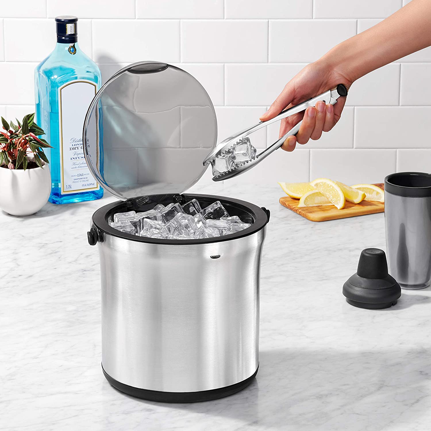 OXO Steel Ice Bucket and Tong Set, Silver, 4 quart - Image 2