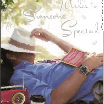 Greeting Card (JJ4221) To Someone Special - Man Relaxing in the Garden - Foil Embossed Finish