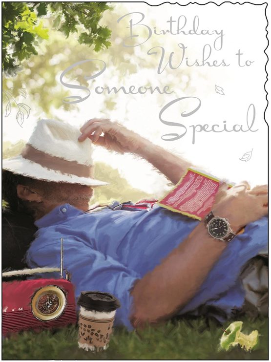 Greeting Card (JJ4221) To Someone Special - Man Relaxing in the Garden - Foil Embossed Finish